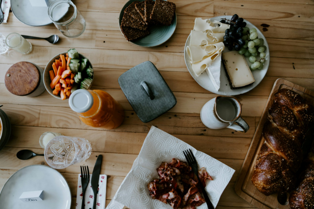 Different types of brunch food on a table